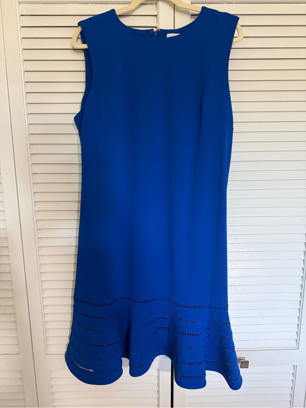 Calvin Klein Electric Blue Sleeveless Shift Dress with Eyelet Hem
